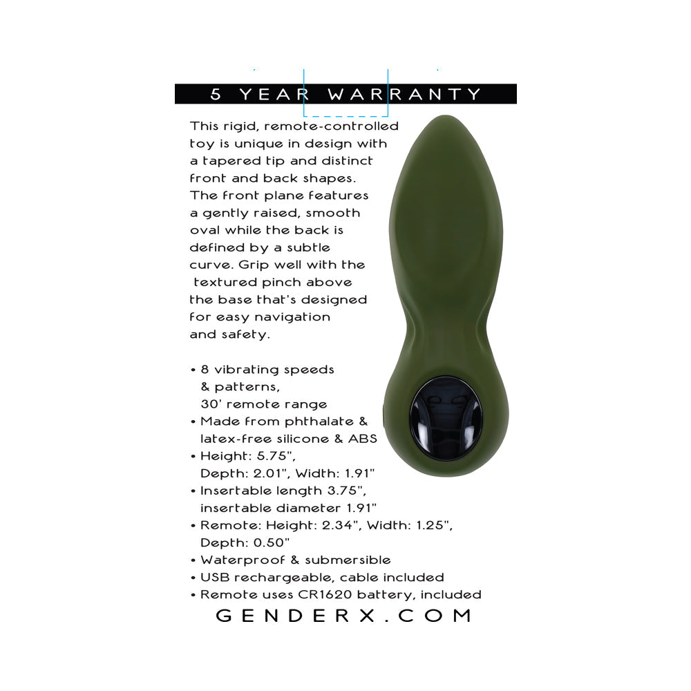 Gender X My Secret Garden Rechargeable Vibrating Anal Plug with Remote - Green