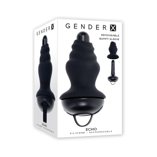 Gender X Echo Rechargeable Vibrating Shaft with Removable Silicone Sleeve - Black