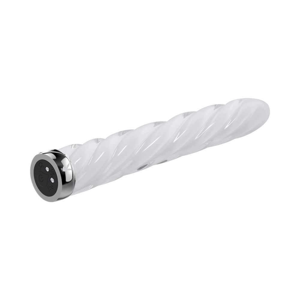 Playboy In A Twist Rechargeable Glass Vibrator – White