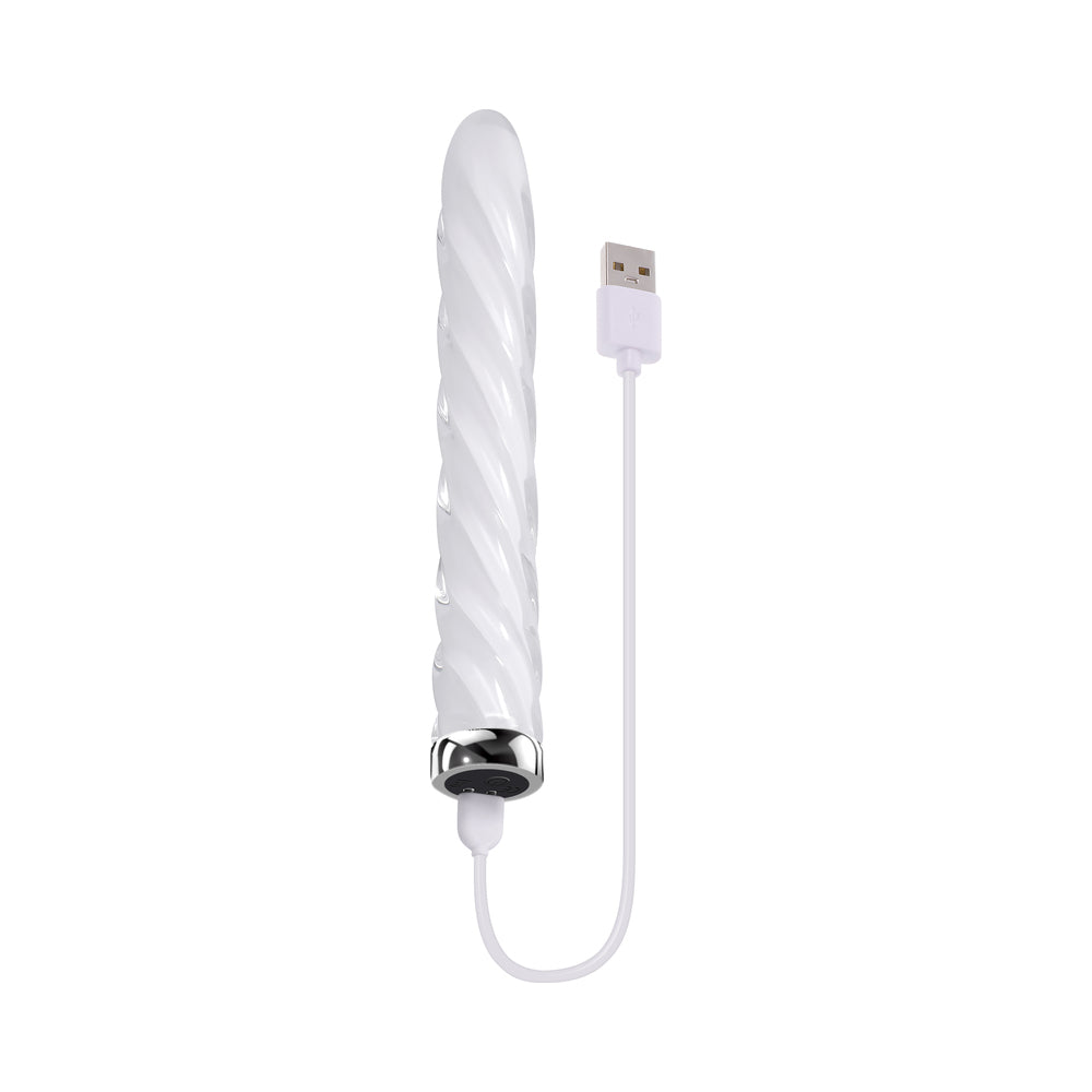 Playboy In A Twist Rechargeable Glass Vibrator – White
