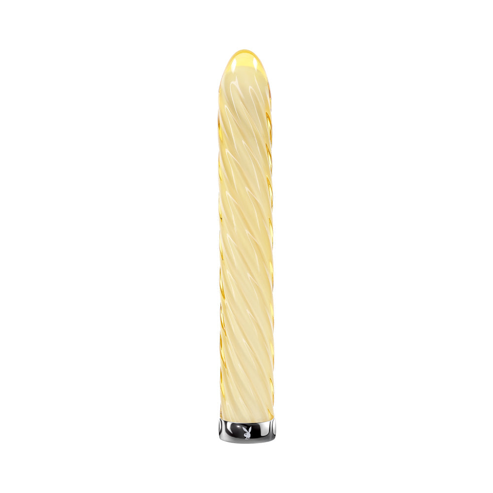 Playboy Twist Of Fate Rechargeable Glass Vibrator - Yellow