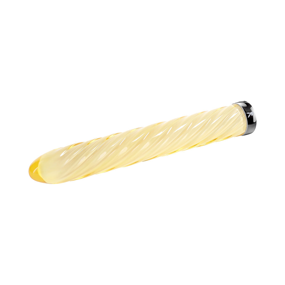 Playboy Twist Of Fate Rechargeable Glass Vibrator - Yellow