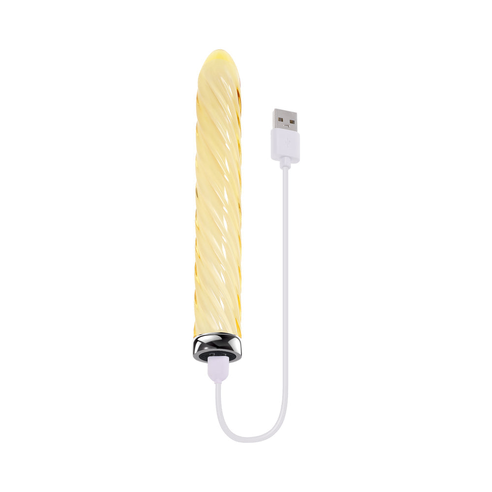 Playboy Twist Of Fate Rechargeable Glass Vibrator - Yellow