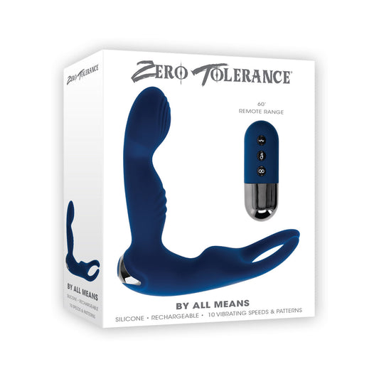 Zero Tolerance By All Means Rechargeable Prostate Vibrator with Remote – Blue