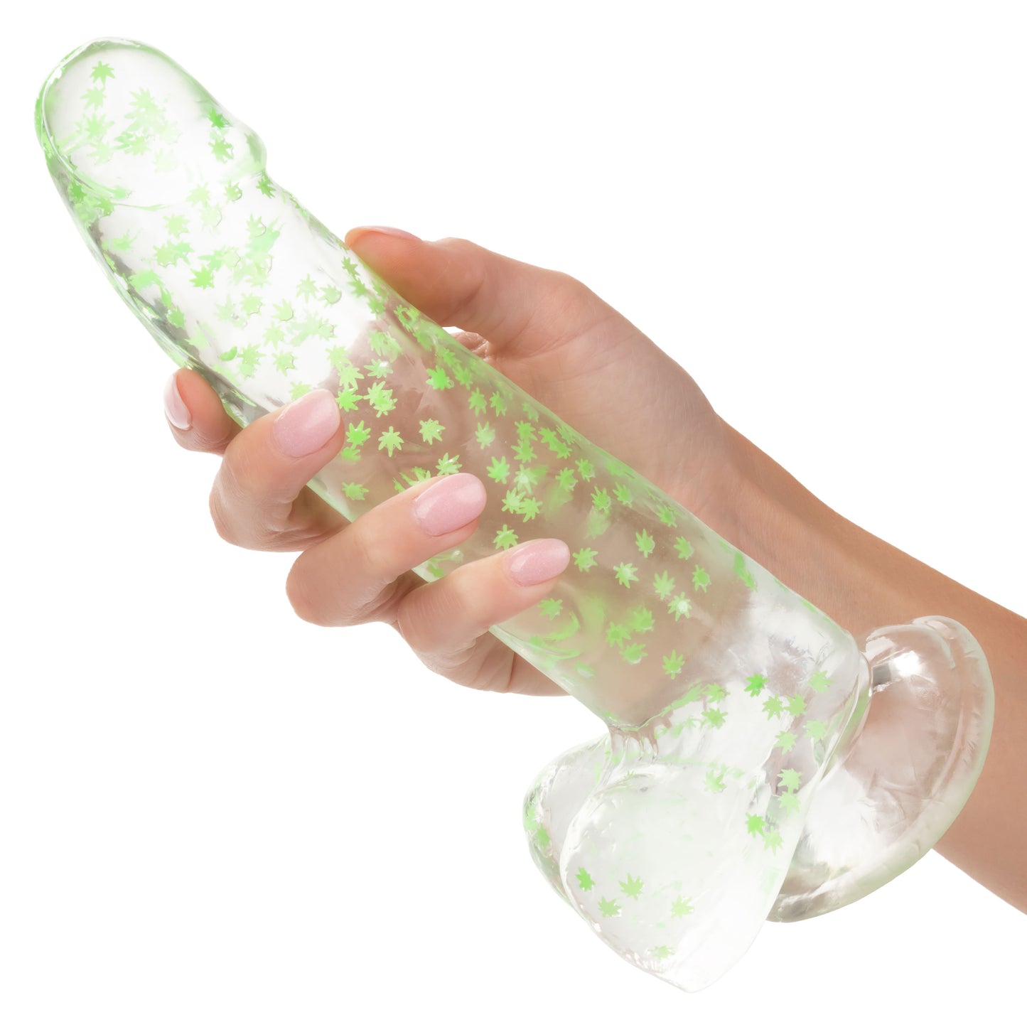 CalExotics Naughty Bits I Leaf Dick Glow-in-the-Dark Dong - 8 Inch, Green