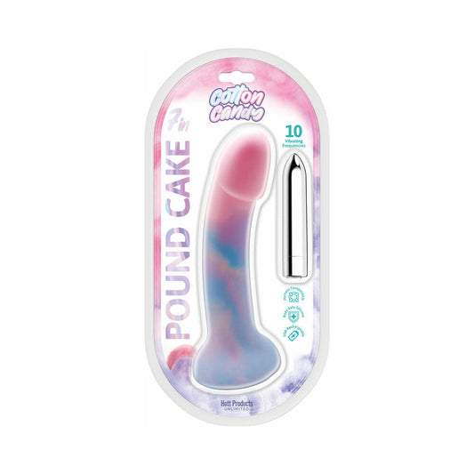 Hott Products Cotton Candy Pound Cake Silicone Dildo – 10 Vibrating Frequencies – Multi-Color