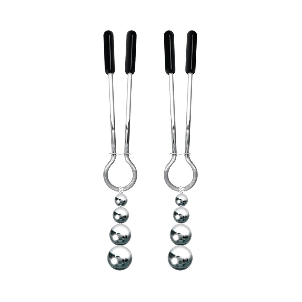 Adam & Eve Eve's Naughty Nipple Clips – Adjustable Metal Clamps with Weighted Beads – Silver