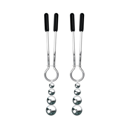 Adam & Eve Eve's Naughty Nipple Clips – Adjustable Metal Clamps with Weighted Beads – Silver