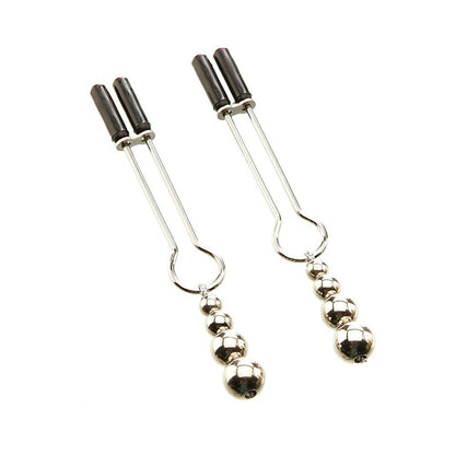 Adam & Eve Eve's Naughty Nipple Clips – Adjustable Metal Clamps with Weighted Beads – Silver
