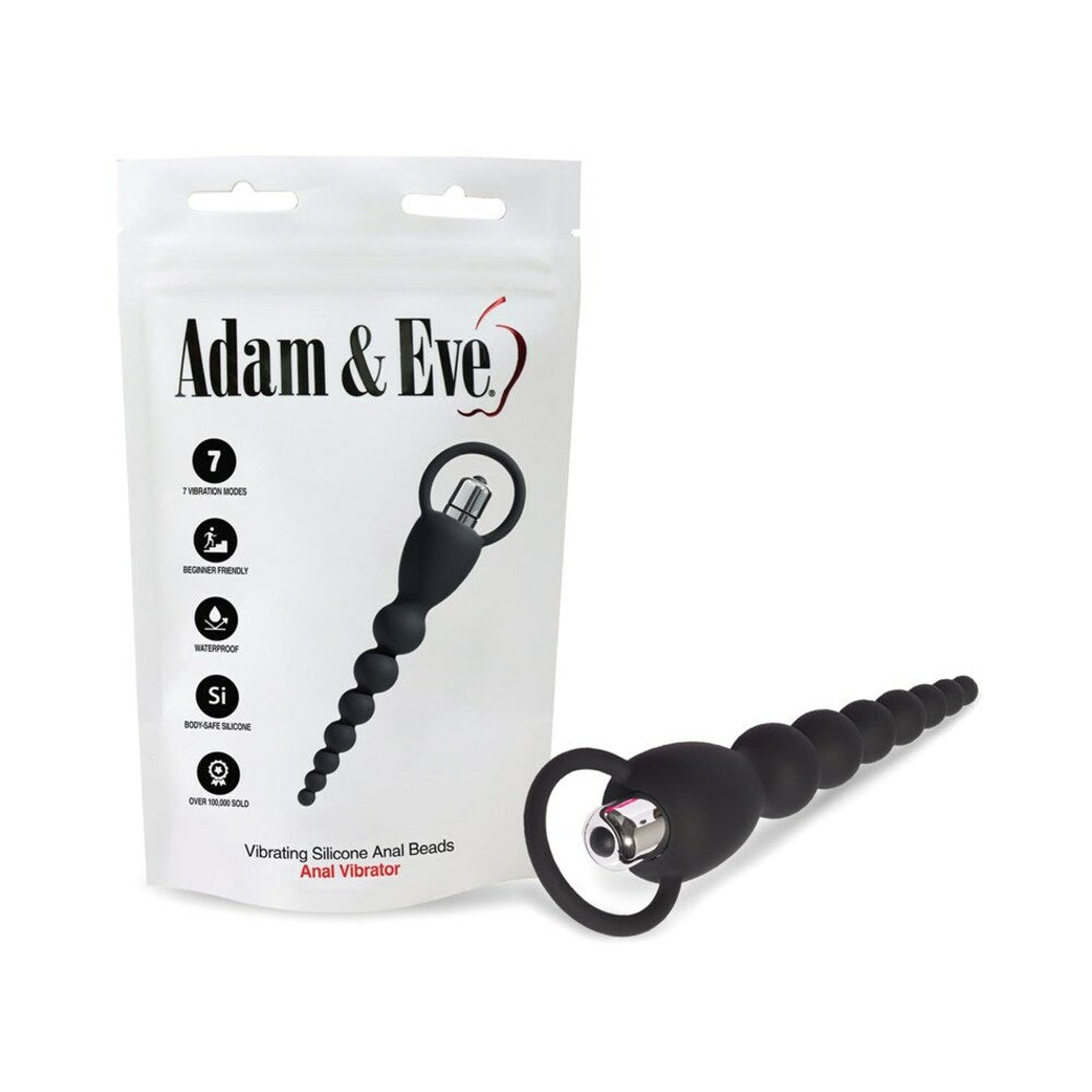 Adam & Eve Vibrating Silicone Anal Beads with Removable Bullet Vibe – Black