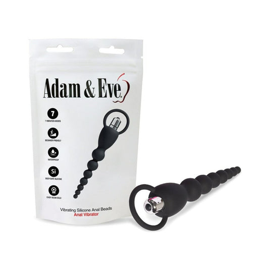 Adam & Eve Vibrating Silicone Anal Beads with Removable Bullet Vibe – Black