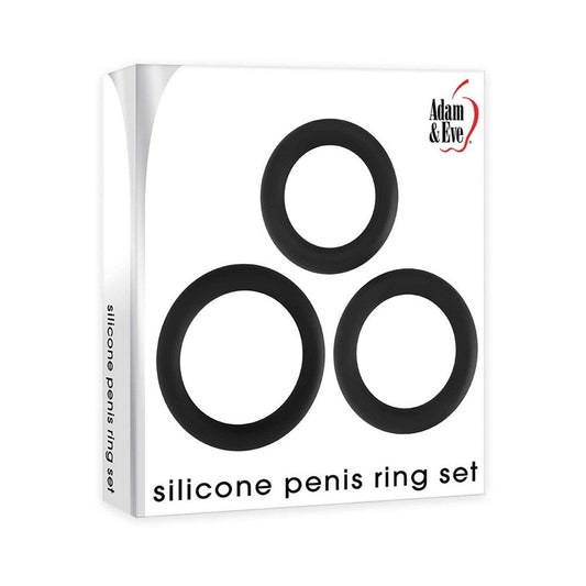 Adam & Eve Silicone Penis Ring Set – Black – 3 Sizes
