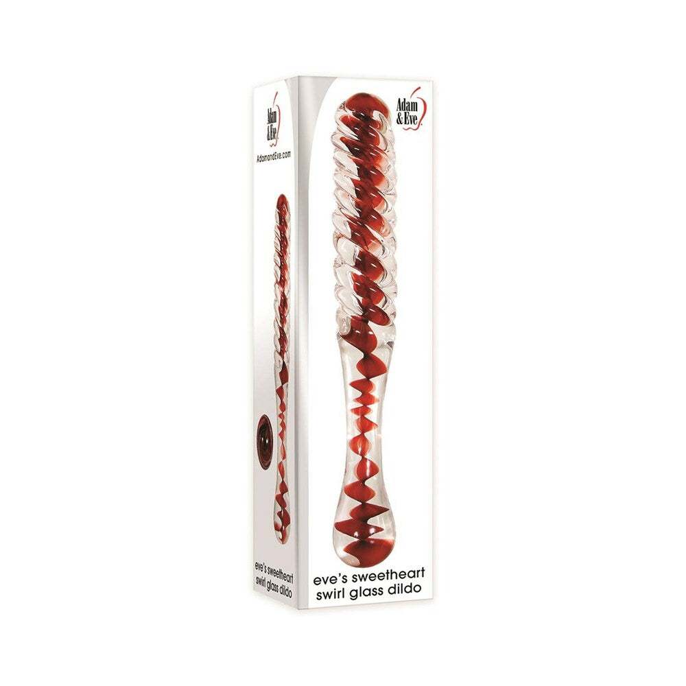 Adam & Eve Eve's Sweetheart Swirl Glass Dildo – Red, Textured Glass