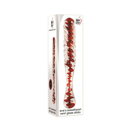 Adam & Eve Eve's Sweetheart Swirl Glass Dildo – Red, Textured Glass