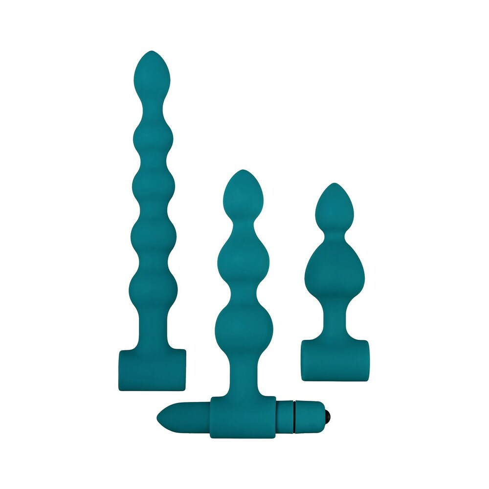 Adam & Eve Vibrating Bumpy Bead Set – Anal Plug Set with Vibrating Bullet – Teal