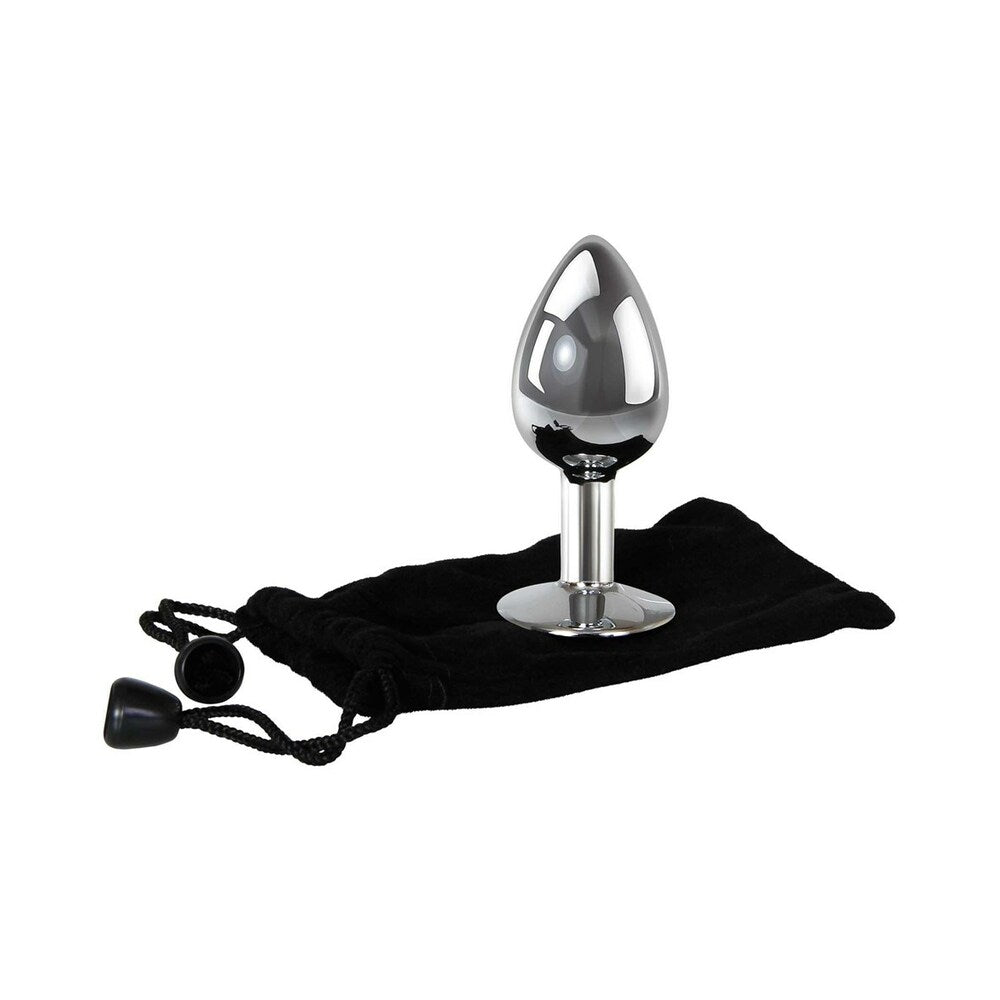 Adam & Eve Medium Clear Gem Anal Plug – Polished Aluminum with Pink Jewel