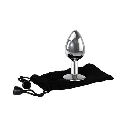Adam & Eve Medium Clear Gem Anal Plug – Polished Aluminum with Pink Jewel