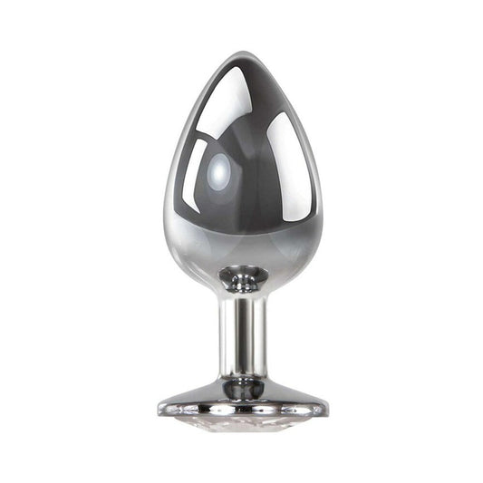 Adam & Eve Clear Gem Anal Plug Large – Polished Aluminum with Pink Jewel