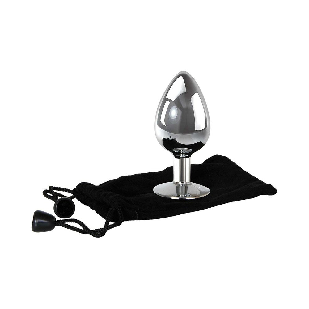 Adam & Eve Clear Gem Anal Plug Large – Polished Aluminum with Pink Jewel