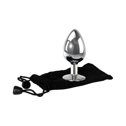 Adam & Eve Clear Gem Anal Plug Large – Polished Aluminum with Pink Jewel