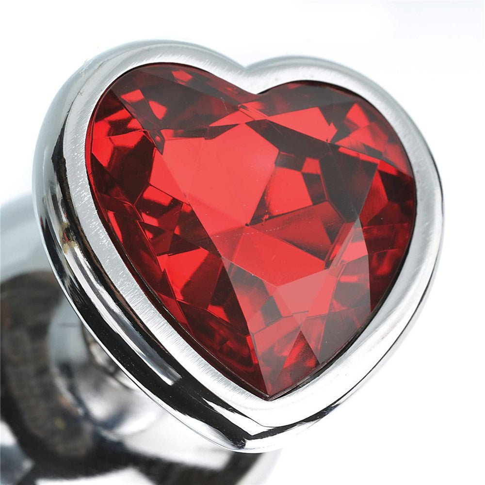 Adam & Eve Three Hearts Gem Anal Plug Set – Metal Anal Plugs with Jeweled Heart Bases – Red