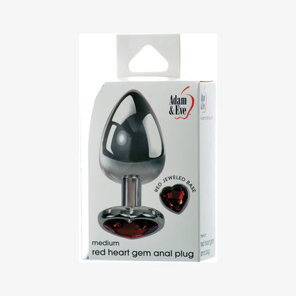 Adam & Eve Red Hearts Gem Medium Anal Plug with Tapered Tip