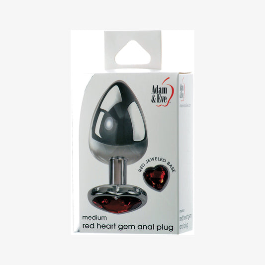 Adam & Eve Red Hearts Gem Medium Anal Plug with Tapered Tip