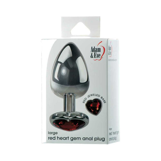 Adam & Eve Red Hearts Gem Large Anal Plug – Metal with Sparkly Red Gem
