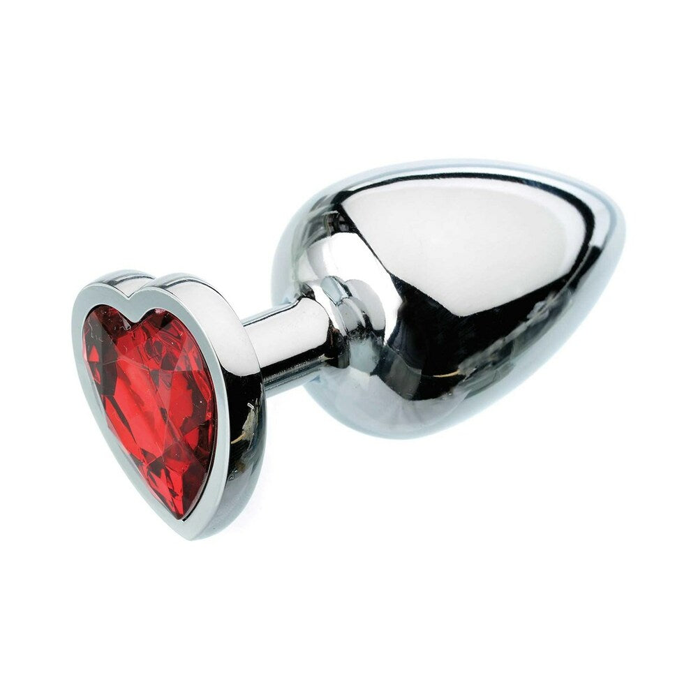 Adam & Eve Red Hearts Gem Large Anal Plug – Metal with Sparkly Red Gem