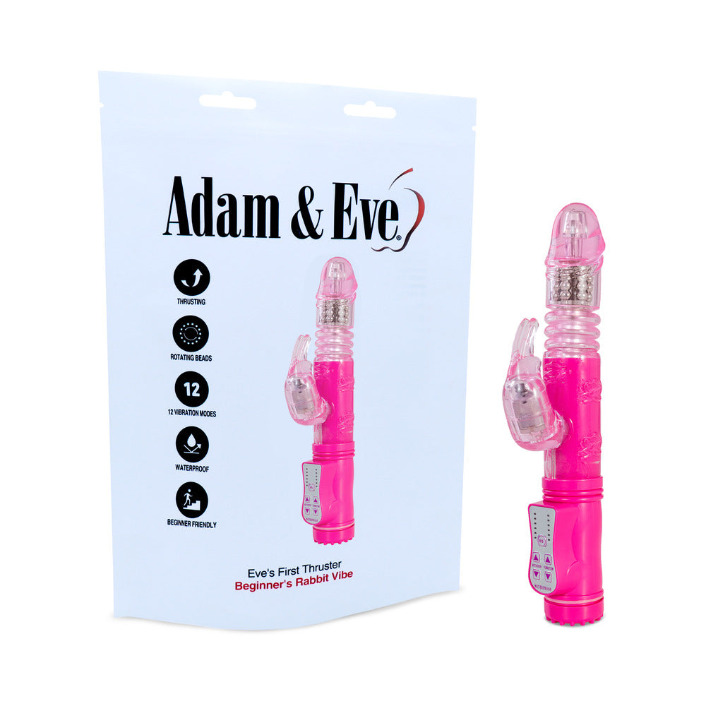 Adam & Eve Eve's First Thruster Rabbit Vibrator with Thrusting and Rotating Features - Hot Pink