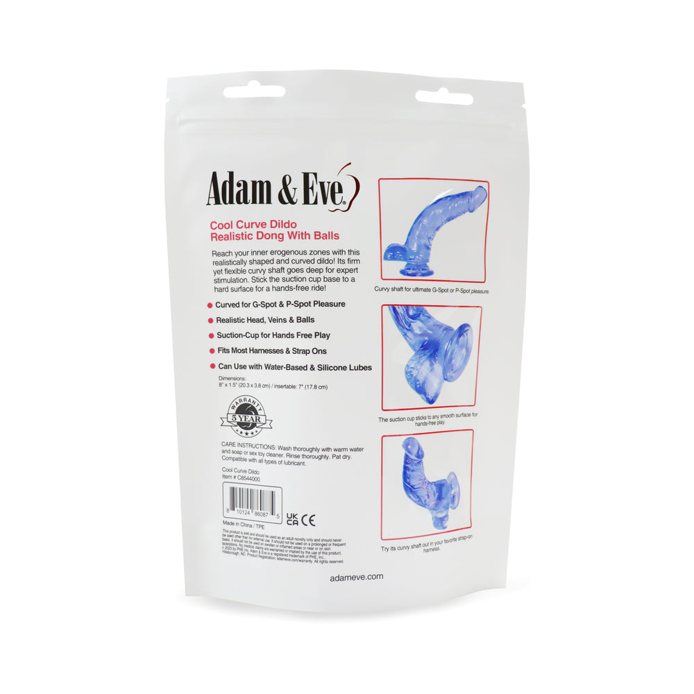 Adam & Eve Cool Curve Jelly Dildo – Blue – Curvy Design for G-Spot and P-Spot Stimulation