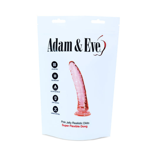 Adam & Eve Pink Jelly Realistic Dildo – Phallic Shape with Suction Cup Base – Light Pink