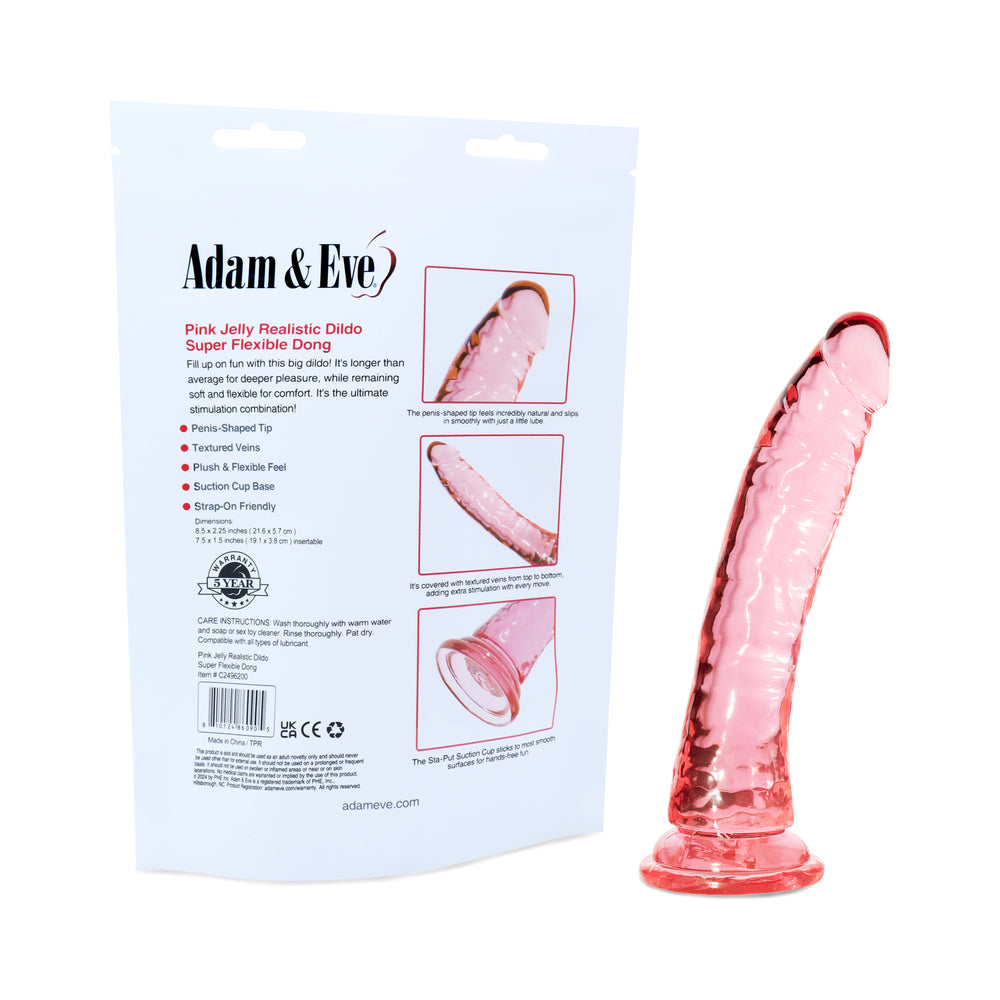 Adam & Eve Pink Jelly Realistic Dildo – Phallic Shape with Suction Cup Base – Light Pink