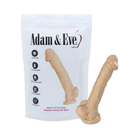 Adam & Eve Adam's Cock 10 in. Dildo – Realistic Design with Suction Cup Base – Vanilla/Ivory/Beige