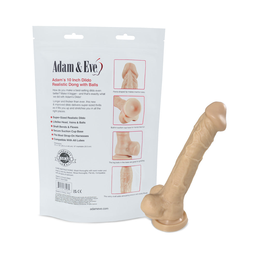 Adam & Eve Adam's Cock 10 in. Dildo – Realistic Design with Suction Cup Base – Vanilla/Ivory/Beige