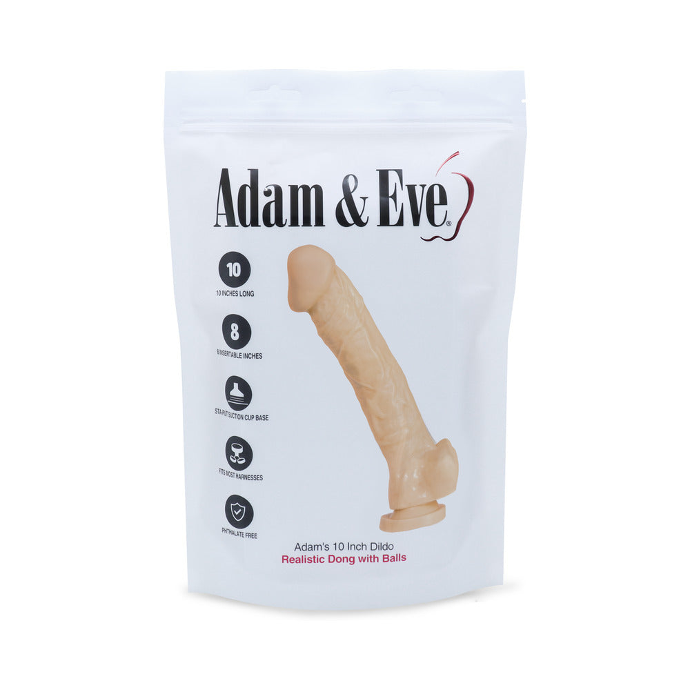 Adam & Eve Adam's Cock 10 in. Dildo – Realistic Design with Suction Cup Base – Vanilla/Ivory/Beige