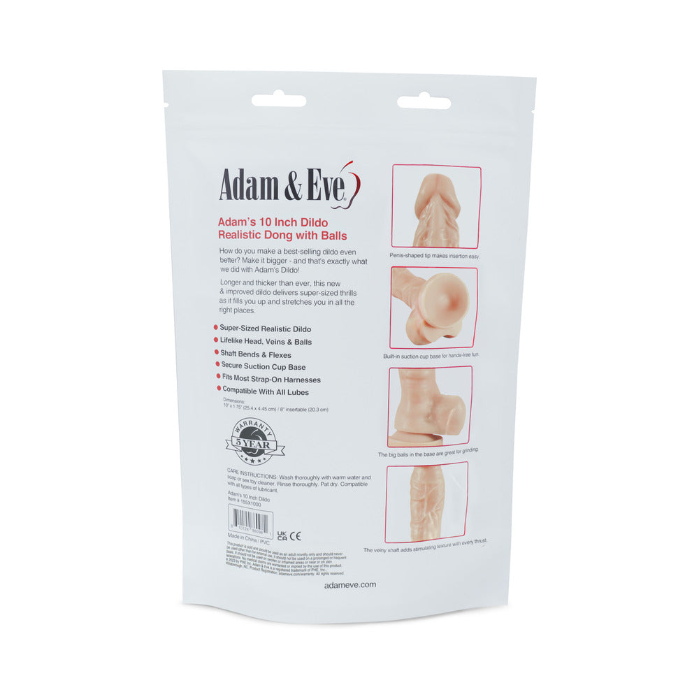 Adam & Eve Adam's Cock 10 in. Dildo – Realistic Design with Suction Cup Base – Vanilla/Ivory/Beige
