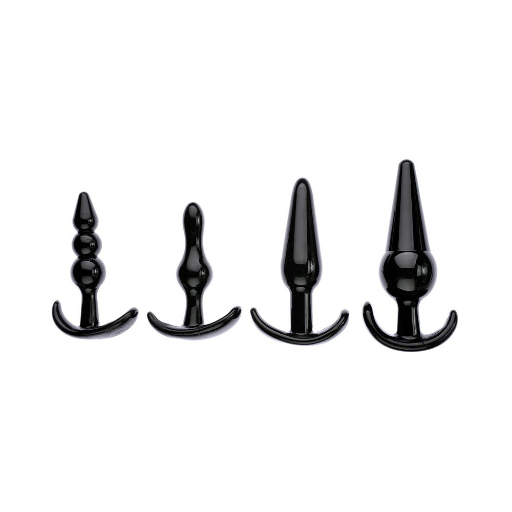 Adam & Eve 4-Piece Anal Plug Kit – Black – Includes Bubble, Ribbed, Smooth, and Ball Plugs