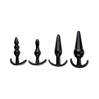 Adam & Eve 4-Piece Anal Plug Kit – Black – Includes Bubble, Ribbed, Smooth, and Ball Plugs
