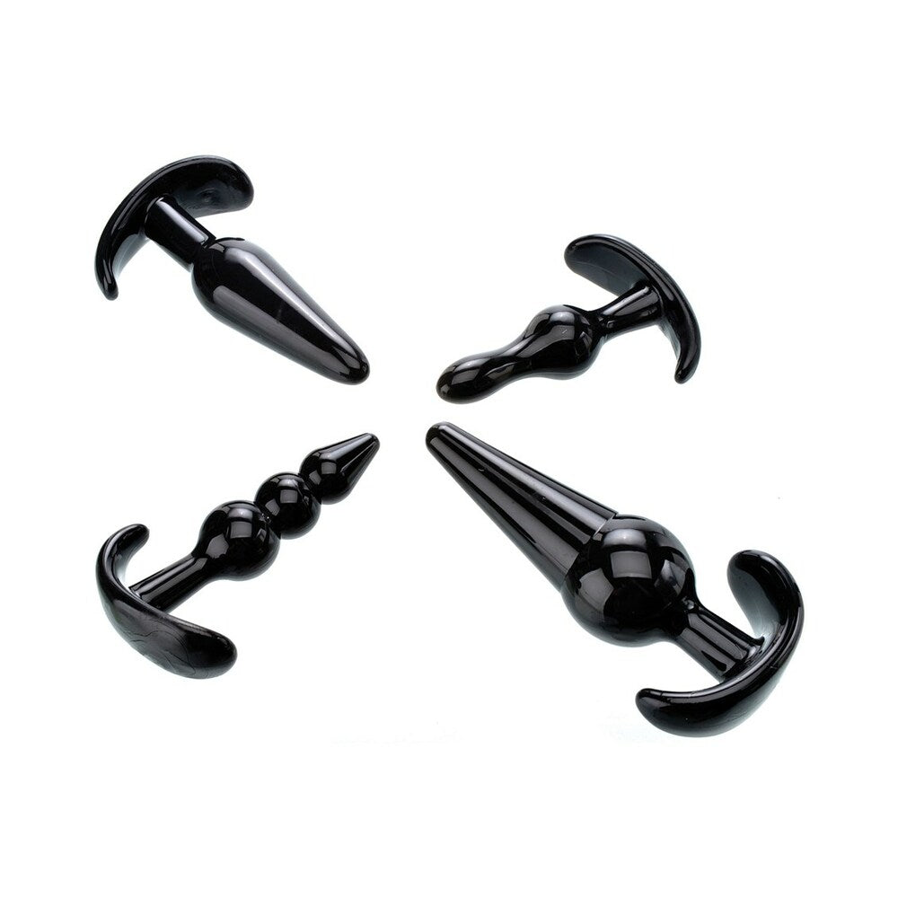 Adam & Eve 4-Piece Anal Plug Kit – Black – Includes Bubble, Ribbed, Smooth, and Ball Plugs