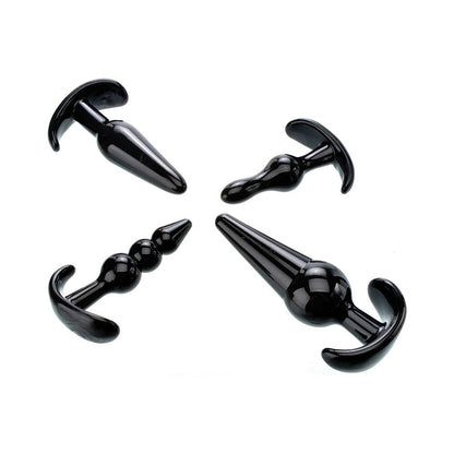 Adam & Eve 4-Piece Anal Plug Kit – Black – Includes Bubble, Ribbed, Smooth, and Ball Plugs