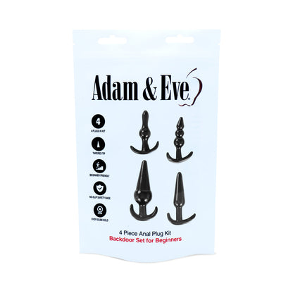 Adam & Eve 4-Piece Anal Plug Kit – Black – Includes Bubble, Ribbed, Smooth, and Ball Plugs