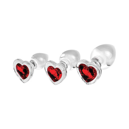 Adam & Eve Red Heart Gem Glass Plug Set – 3-Piece Anal Plug Set with Tapered Tips