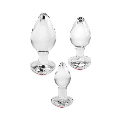 Adam & Eve Red Heart Gem Glass Plug Set – 3-Piece Anal Plug Set with Tapered Tips