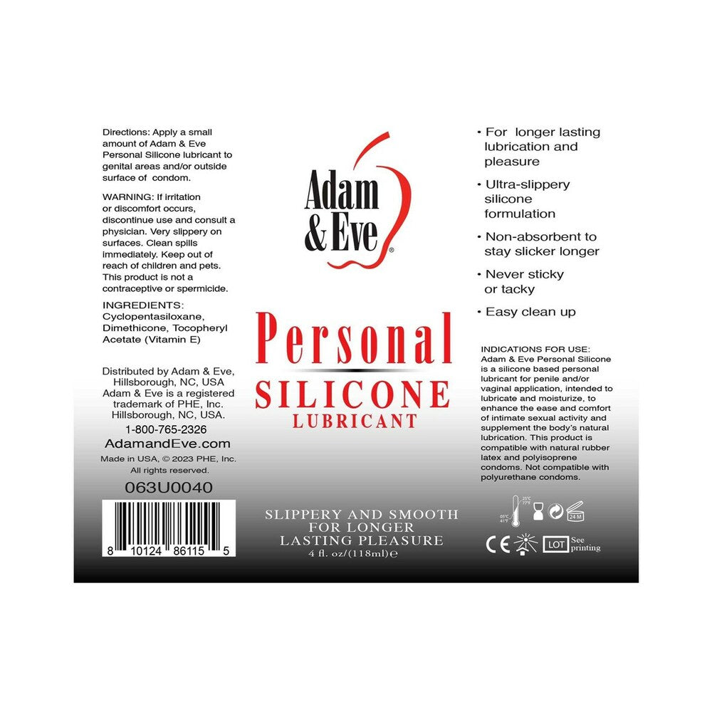Adam & Eve Personal Silicone Lubricant 4 oz – Extra Slippery Formula