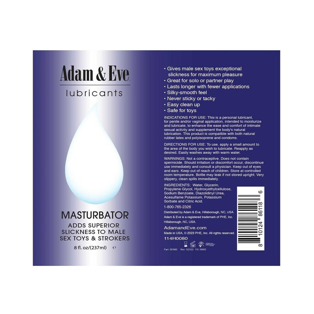 Adam & Eve Masturbator Lubricant 8 oz – Water-Based, Ultra-Slippery Formula
