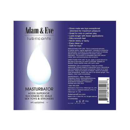 Adam & Eve Masturbator Lubricant 8 oz – Water-Based, Ultra-Slippery Formula