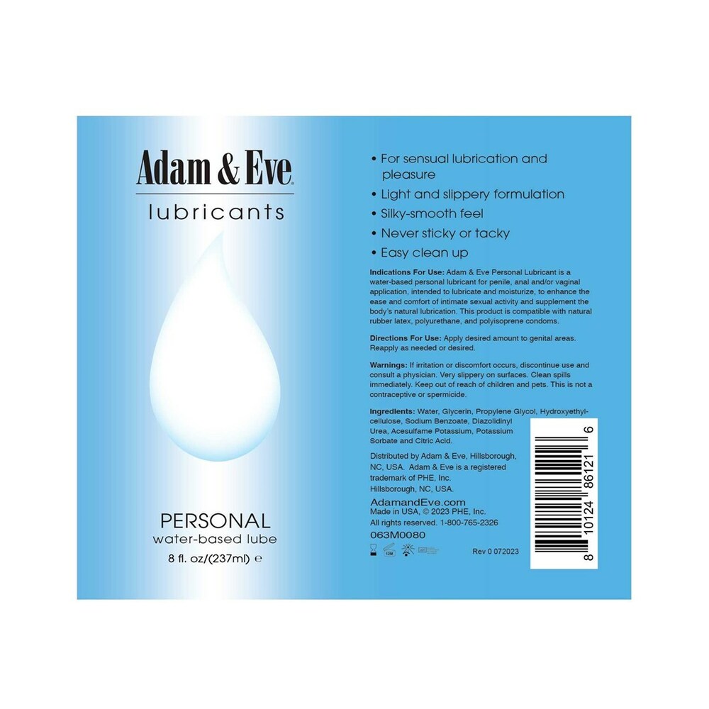 Adam & Eve Personal Water-Based Lubricant 8 oz – Clear