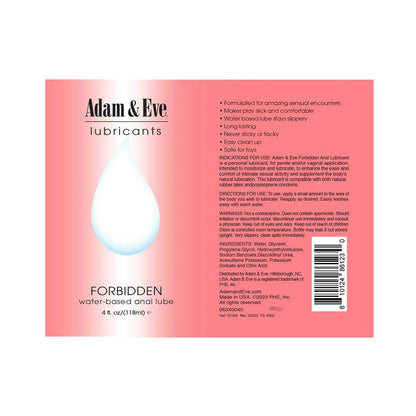Adam & Eve Forbidden Water-Based Anal Lubricant 4 oz – Thick Gel Formula for Anal Play