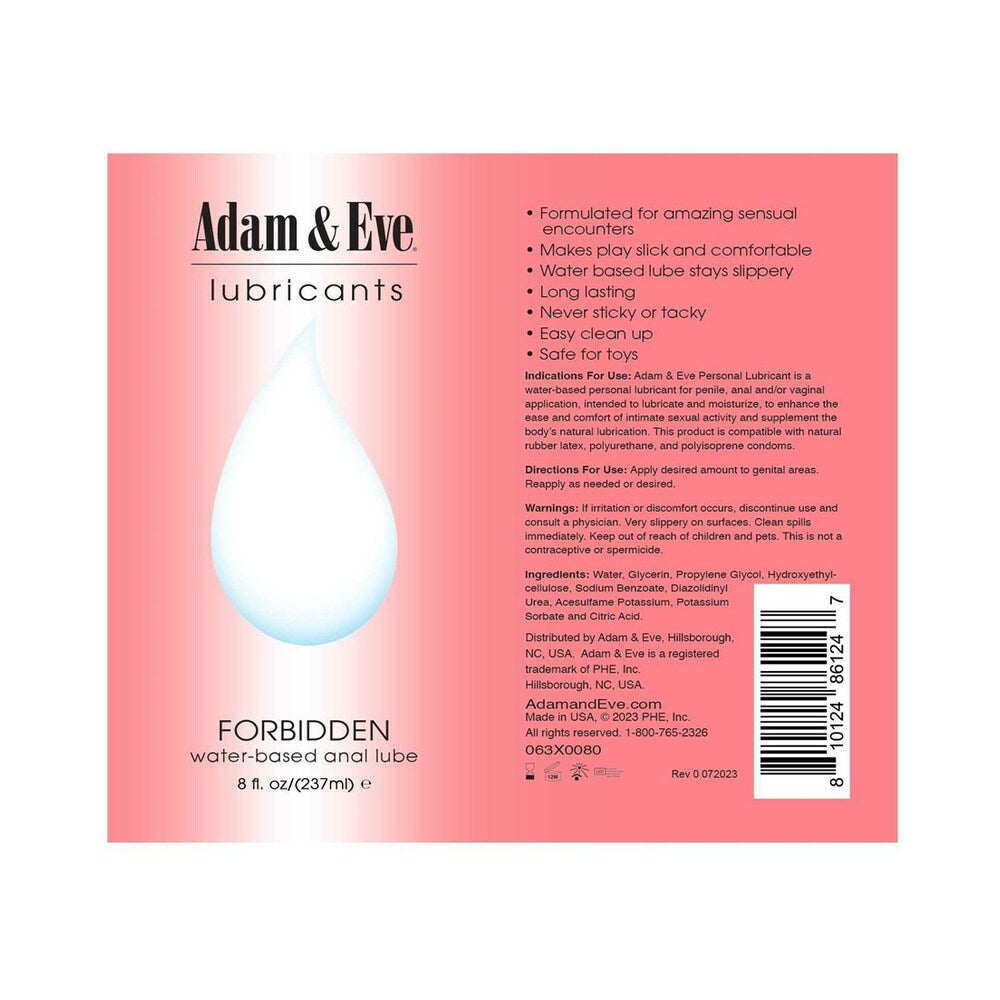 Adam & Eve Forbidden Water-Based Anal Lubricant 8 oz – Thick Formula for Anal Play